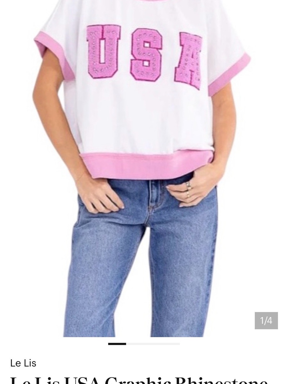 Le Lis USA Graphic Rhinestone Short Sleeve Pink/White